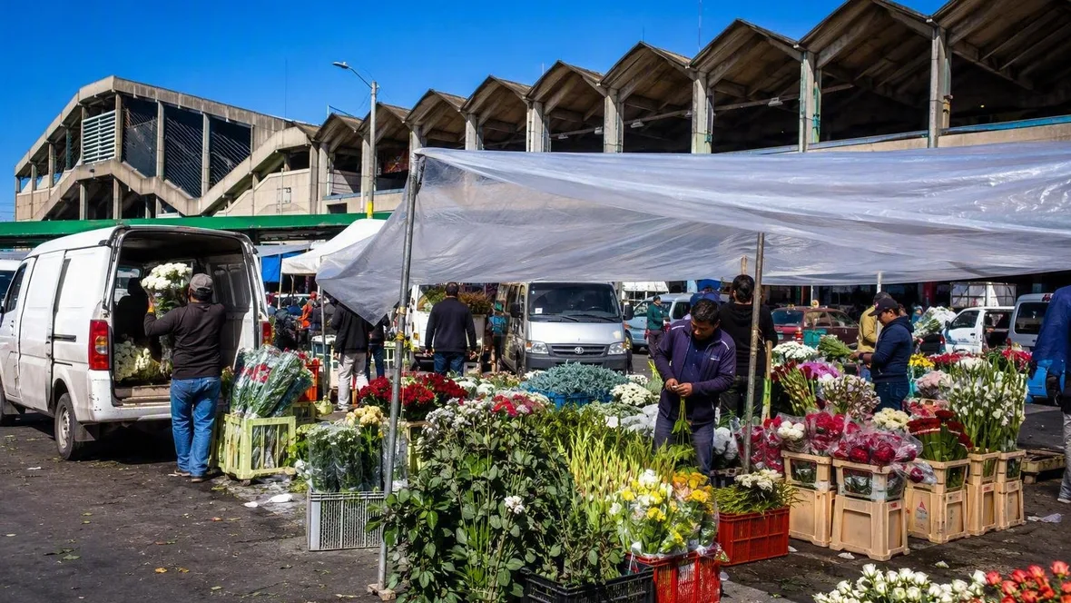 Voor de hal begint de bloemenhandel van Paloquemao