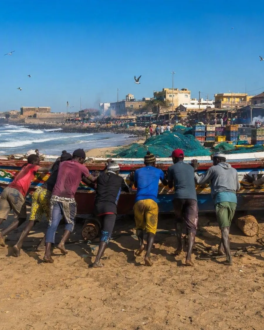 De laatste meters van een pirogue in Soumbédioune