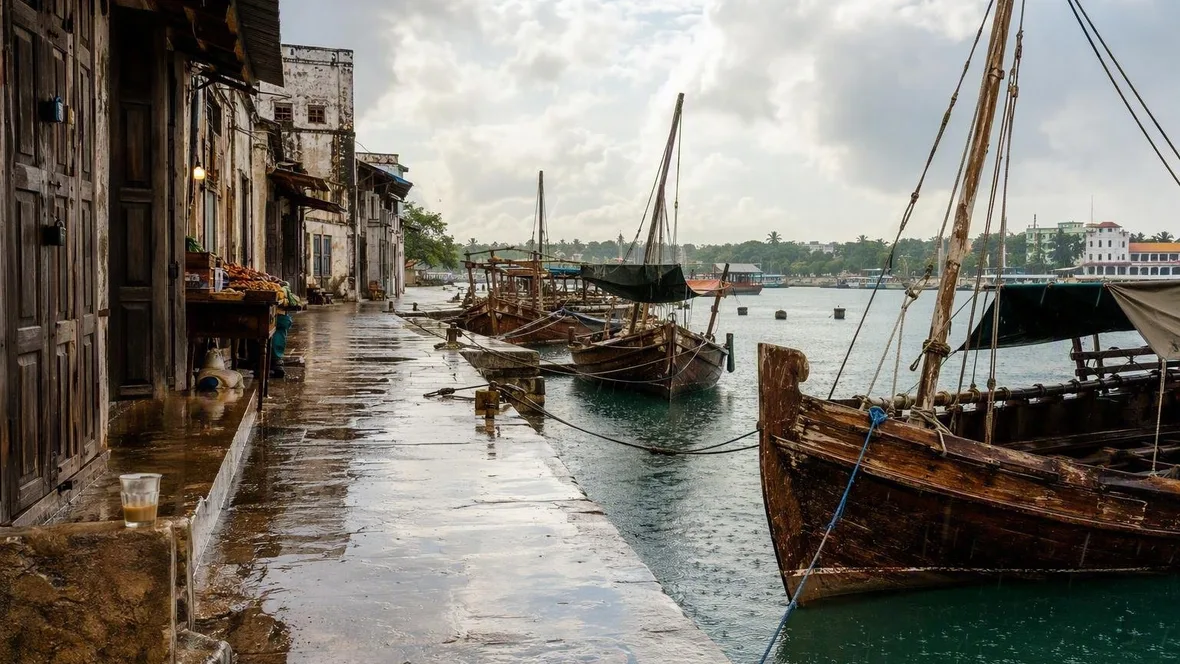 De regen achterna door Stone Town