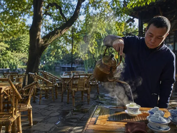 Voor zeven uur bij Heming Teahouse in Chengdu