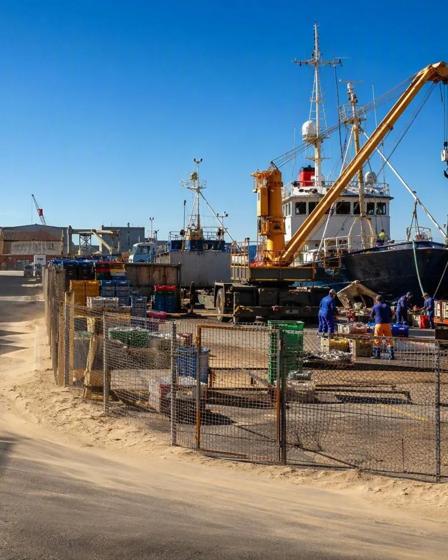 Langs de werkende kade van Lüderitz