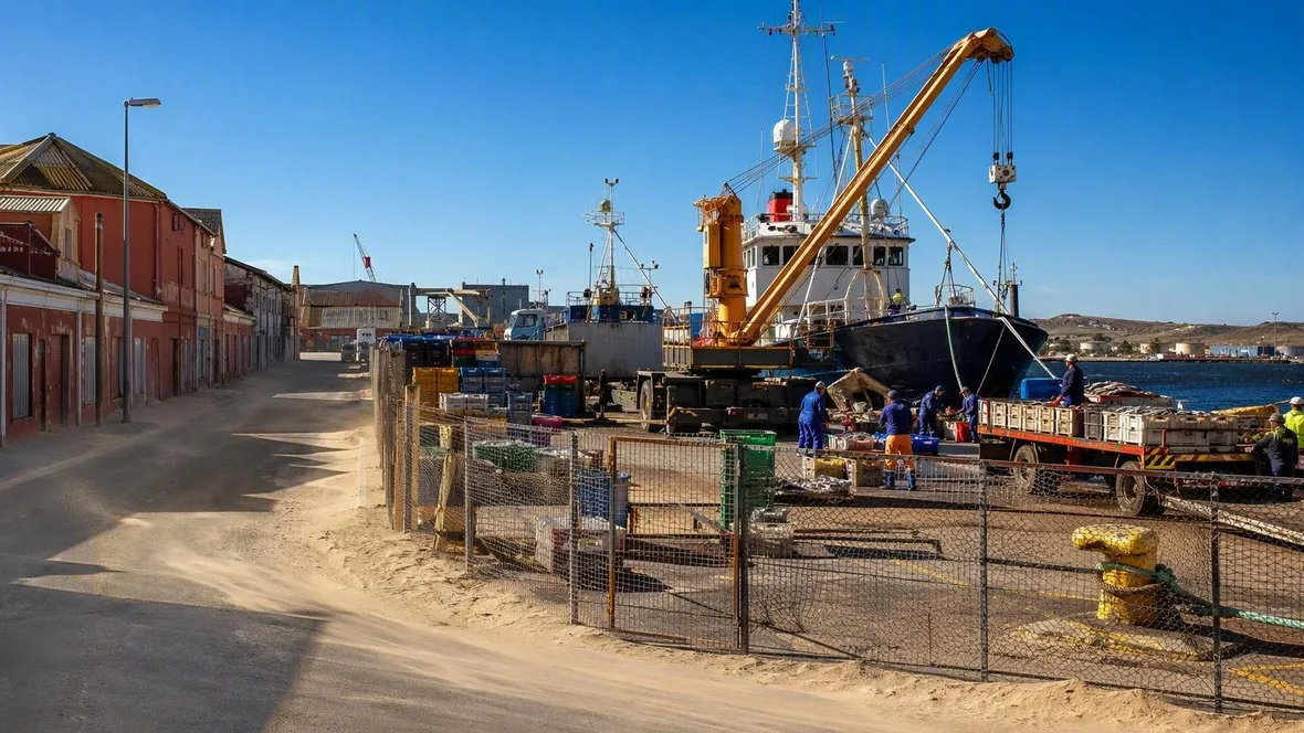 Langs de werkende kade van Lüderitz