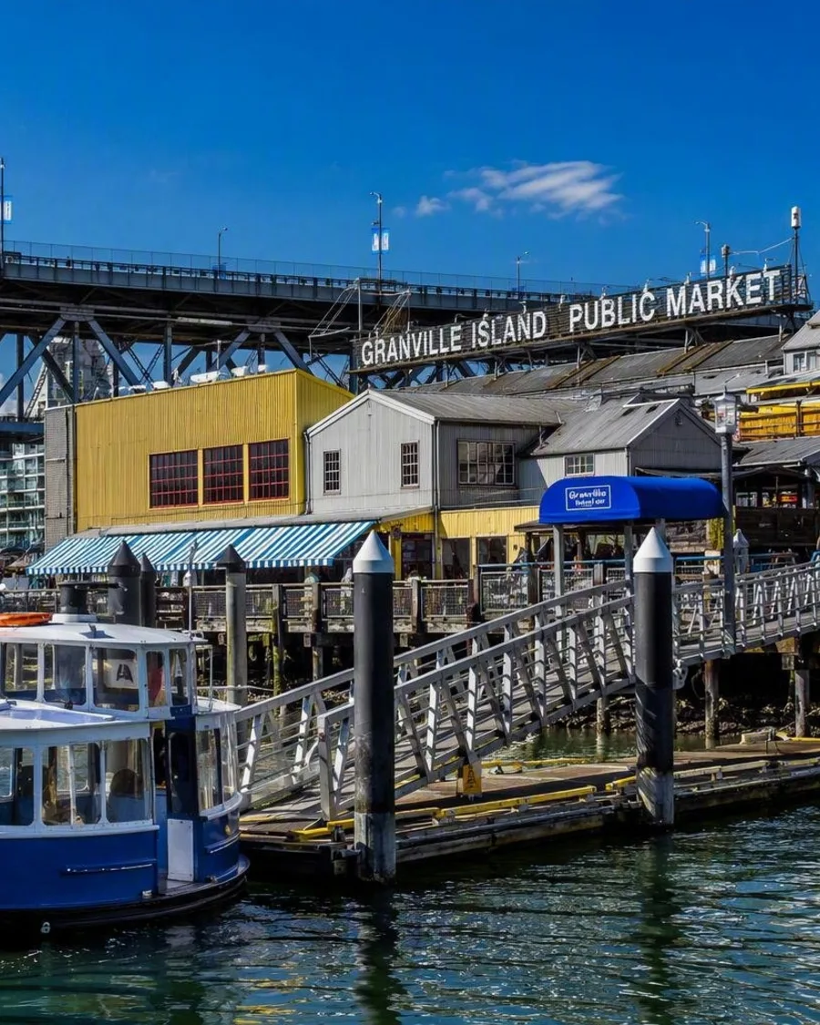 Granville Island tussen markthal en werfkade